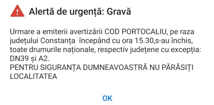 A fost închis traficul rutier pe toate drumurile din judeţul Constanţa