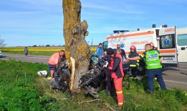 O femeie a ajuns în stare gravă la spital după ce mașina în care se afla a intrat într-un copac